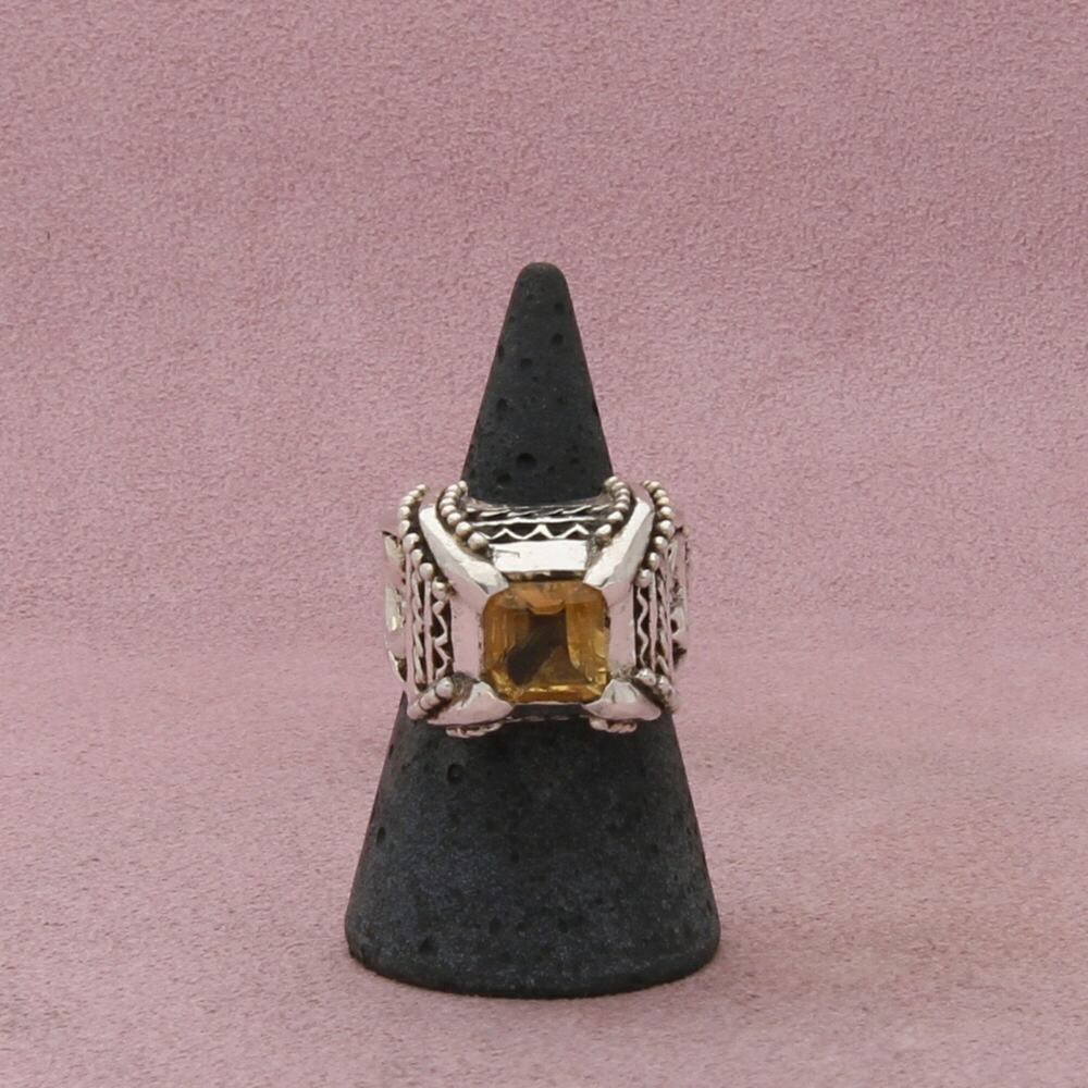 barse sterling silver vintage chunky citrine scroll cocktail ring size 7